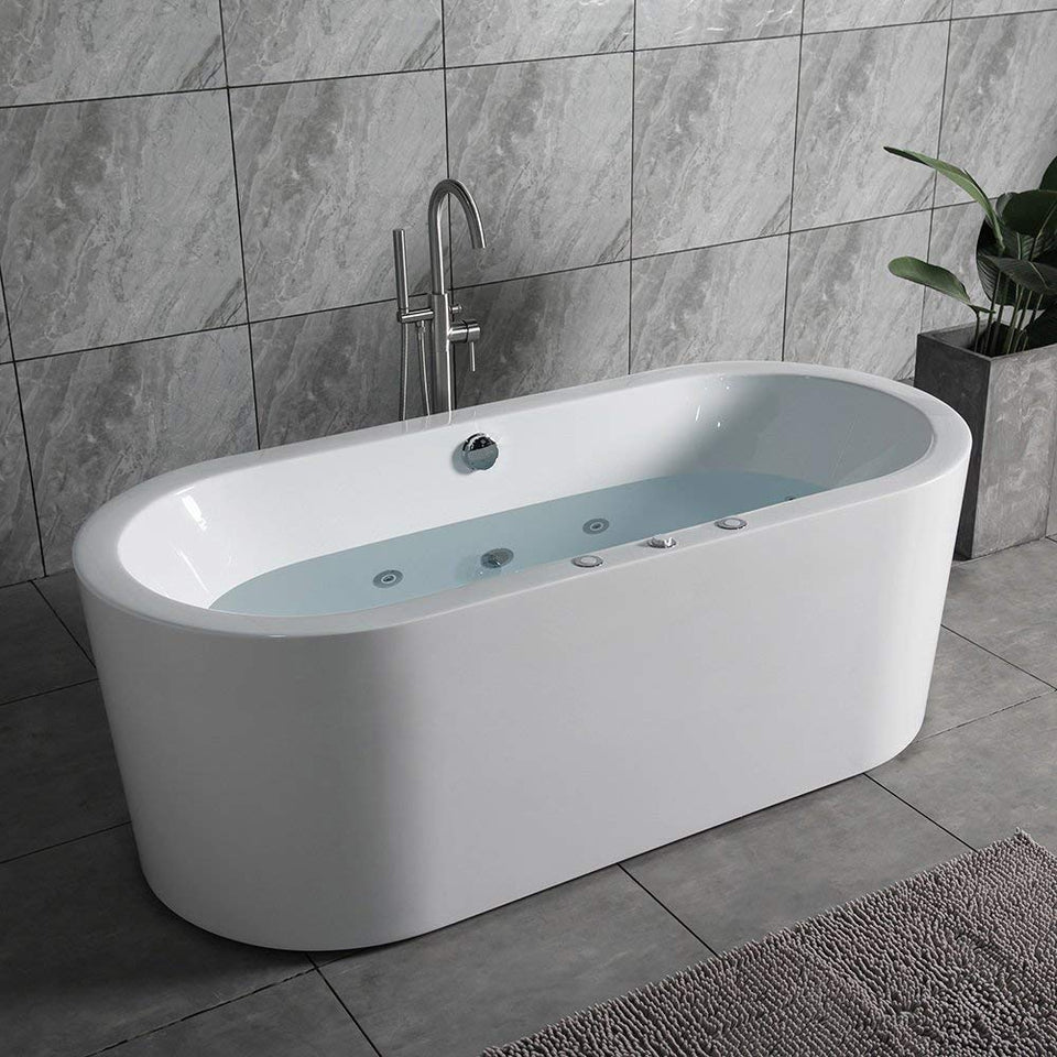 Whirlpool Water Jetted and Air Bubble Freestanding Bathtub, 67" x 32"