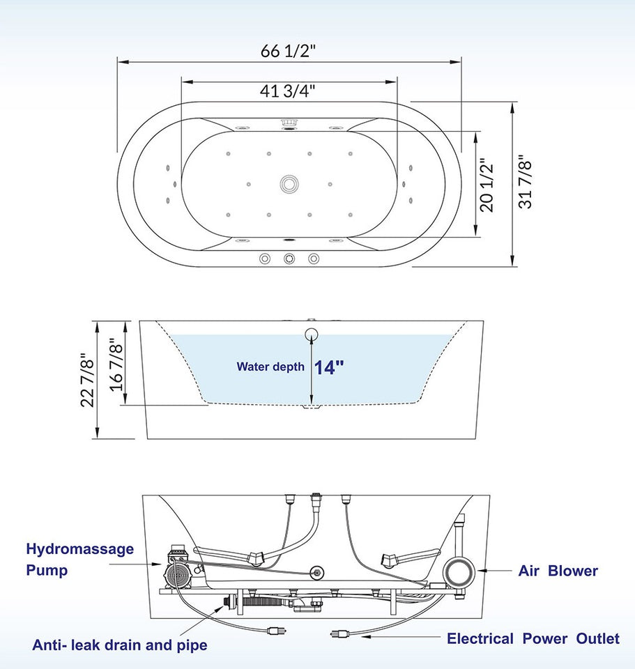 Whirlpool Water Jetted and Air Bubble Freestanding Bathtub, 67" x 32"