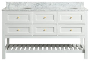 Elma White Bathroom Vanity With Carrara Marble Top, 60"