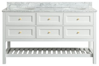 Elma White Bathroom Vanity With Carrara Marble Top, 60"