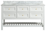 Elma White Bathroom Vanity With Carrara Marble Top, 60"