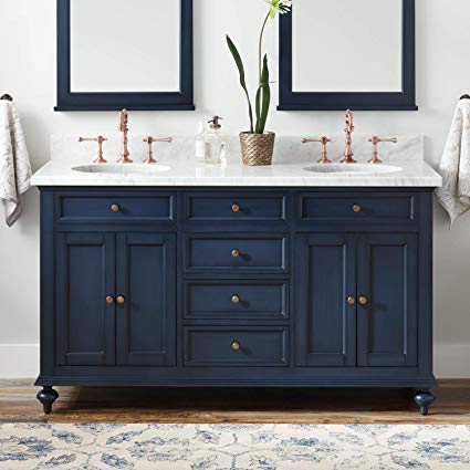 Keller Double Vanity Set with Wood Cabinet, Marble Vanity Top and Oval Under mount Sink 60