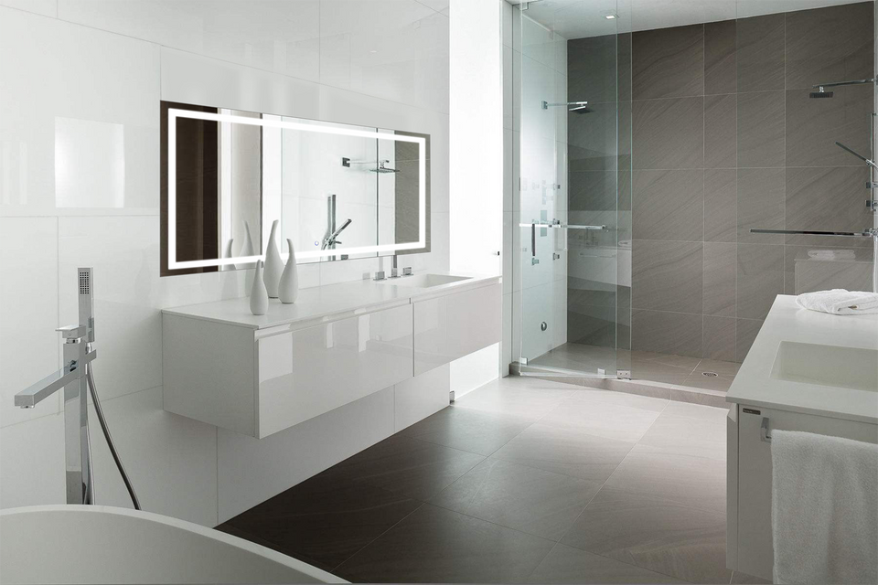 Large LED Lighted Bathroom Mirror With Defogger and Dimmer, 72"x30"