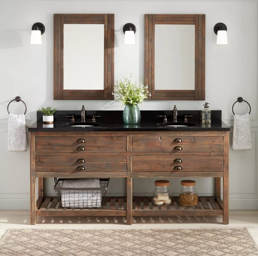 Benoist Double Vanity Set with Pine Cabinet, Marble or Granite Vanity Top and Oval Under mount 72
