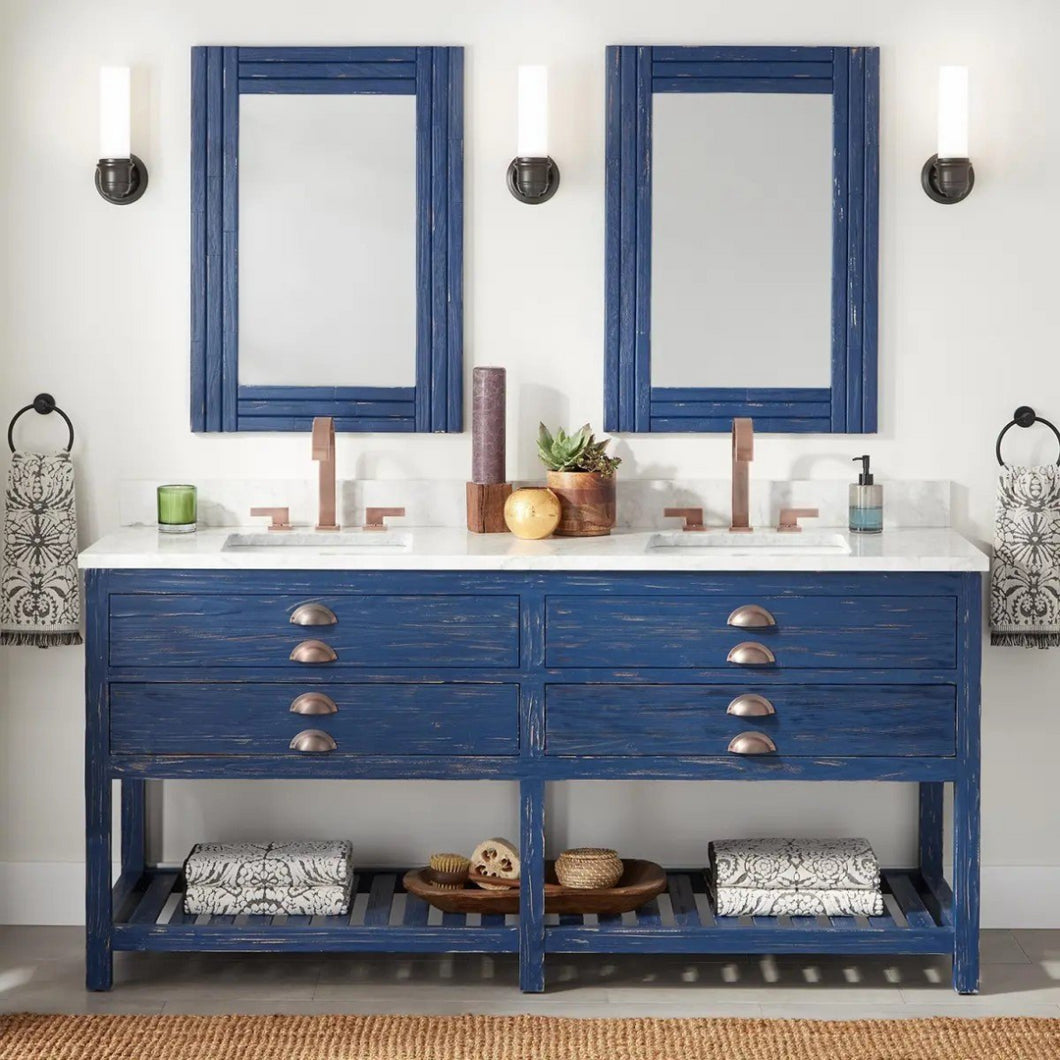 Double Vanity Set with Wood Cabinet, Marble Vanity Top and Rectangular Undermount Sinks 72