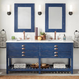 Double Vanity Set with Wood Cabinet, Marble Vanity Top and Rectangular Undermount Sinks 72"